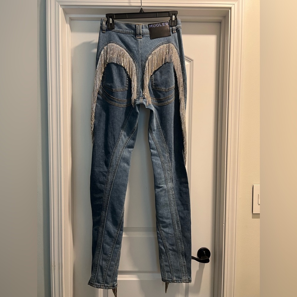Mugler Silver Embellished Blue Skinny Jeans